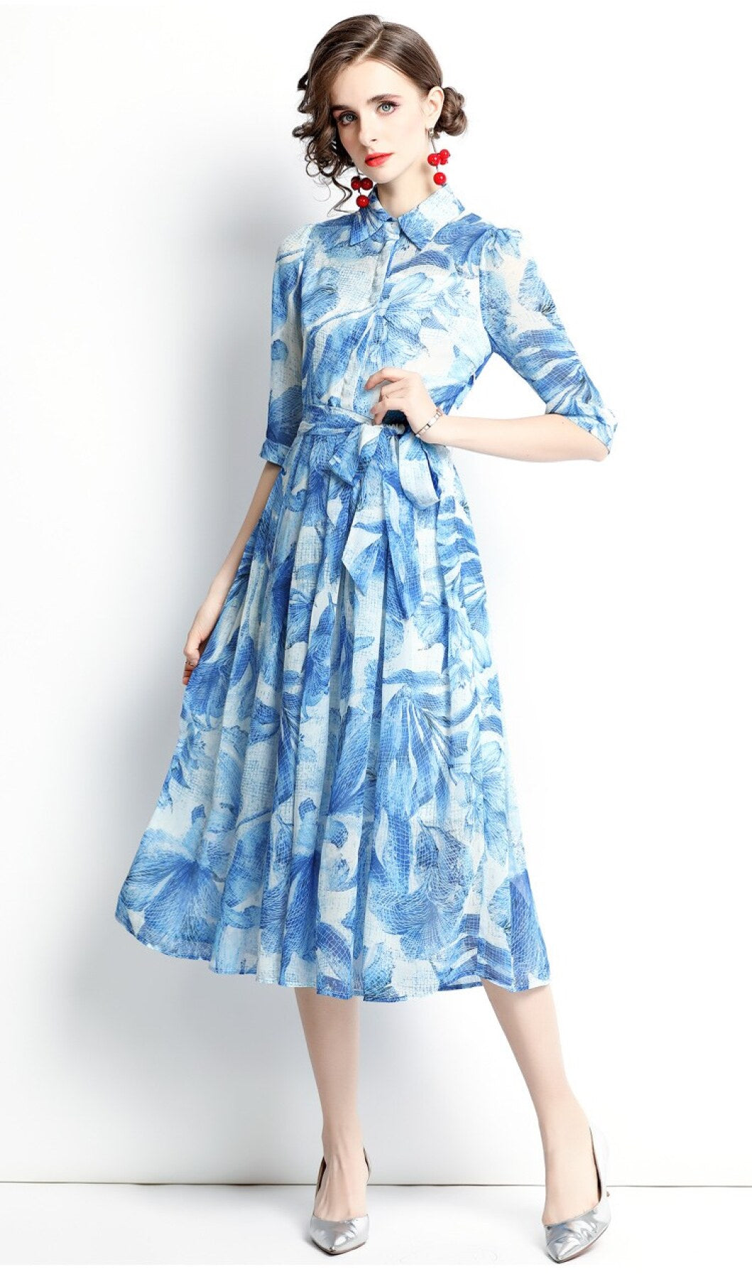 spring blue floral shirt dress all blue 3