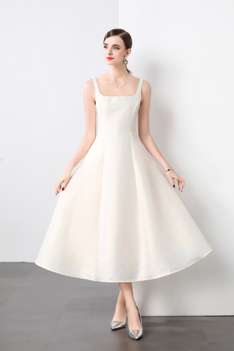 Square Neck Thick Strap Long Flared Ballerina Dress - 0cm