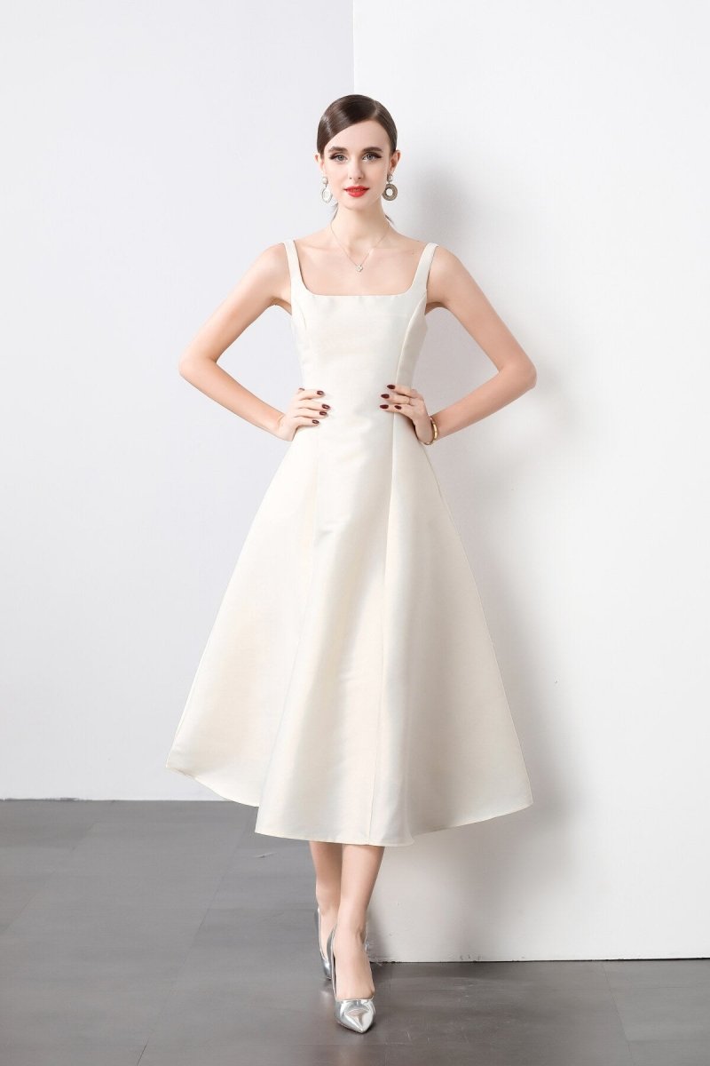 Square Neck Thick Strap Long Flared Ballerina Dress - 0cm