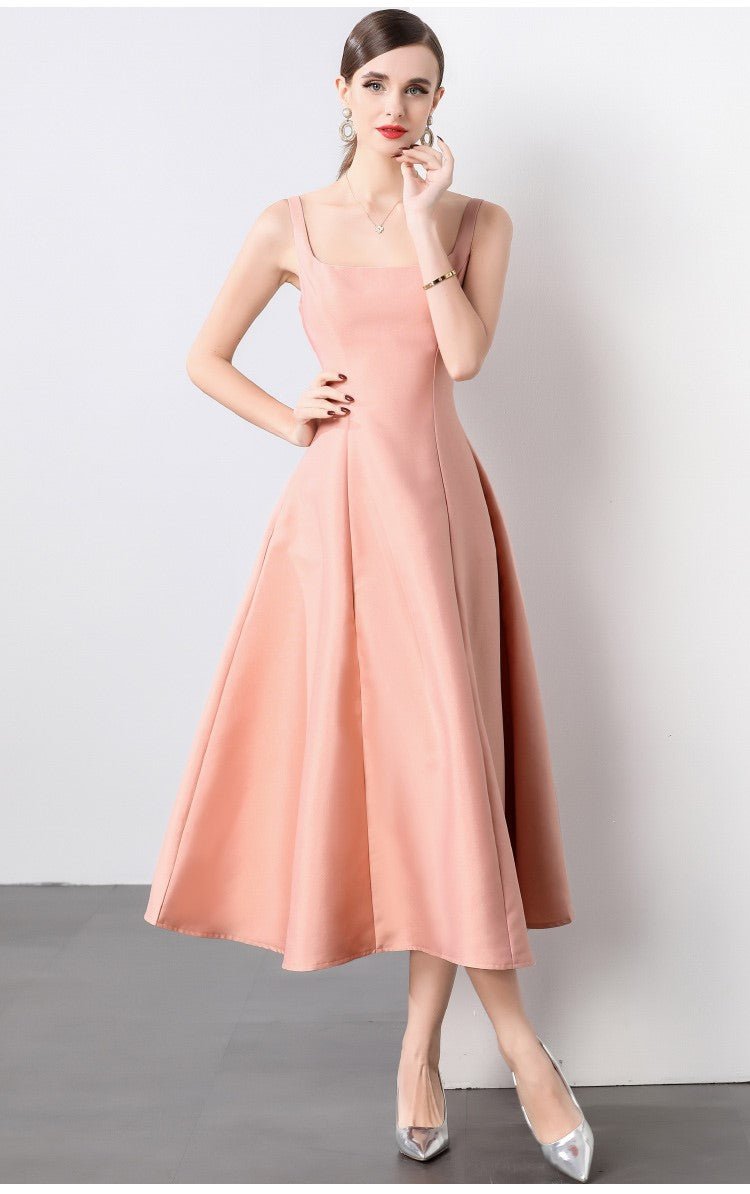 Square Neck Thick Strap Long Flared Ballerina Dress - 0cm