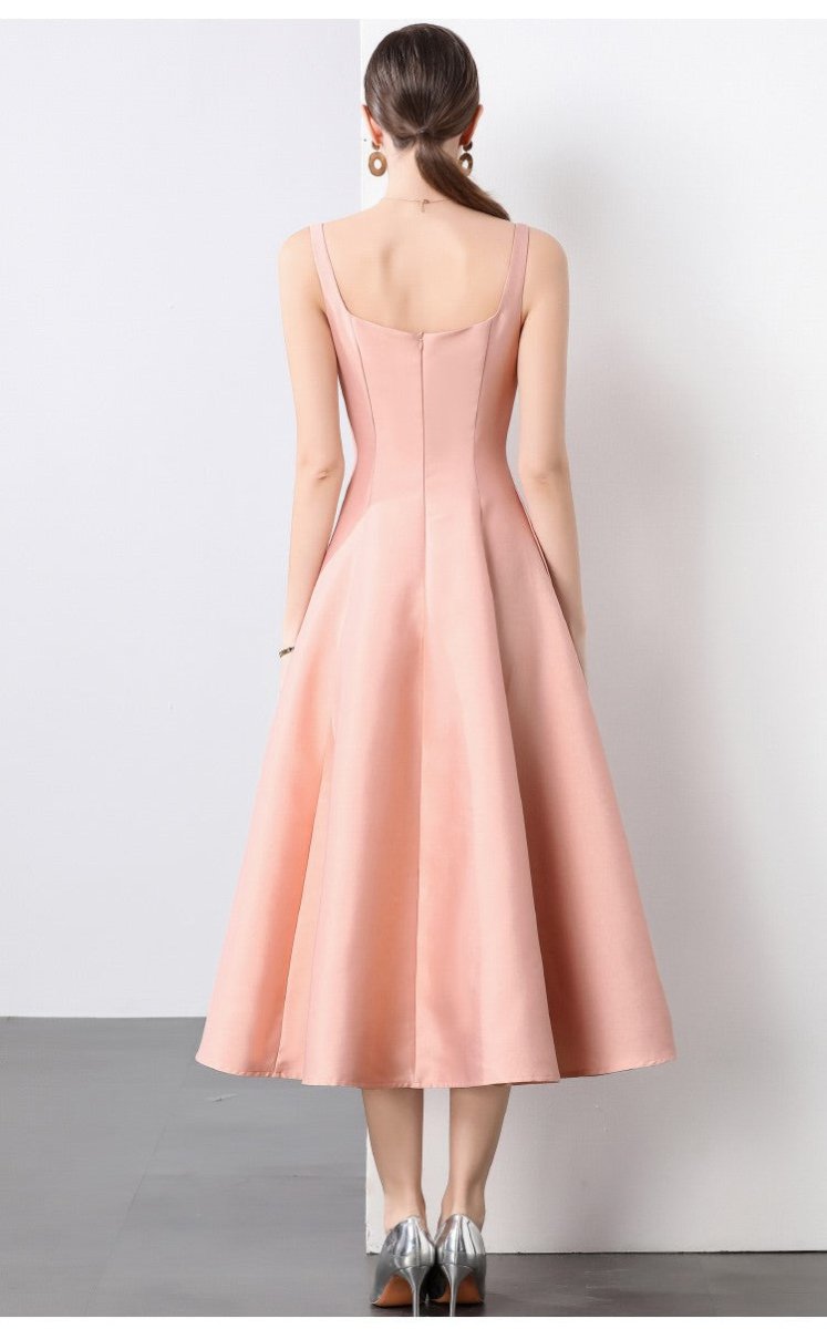 Square Neck Thick Strap Long Flared Ballerina Dress - 0cm