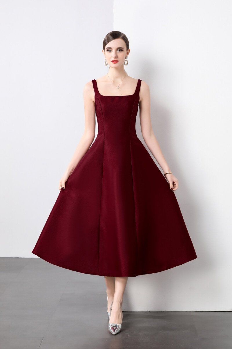 Square Neck Thick Strap Long Flared Ballerina Dress - 0cm