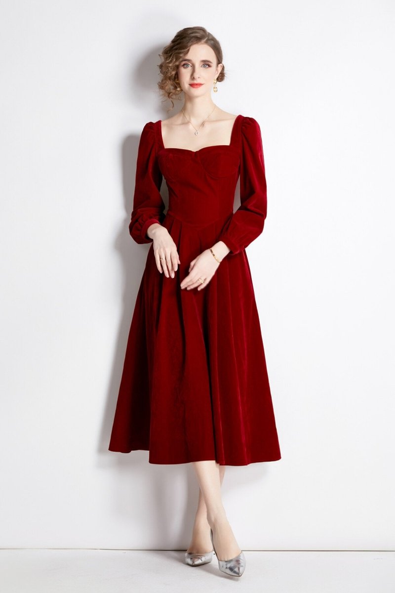 Square Sweetheart Neckline Vintage Velvet Dress - 0cm
