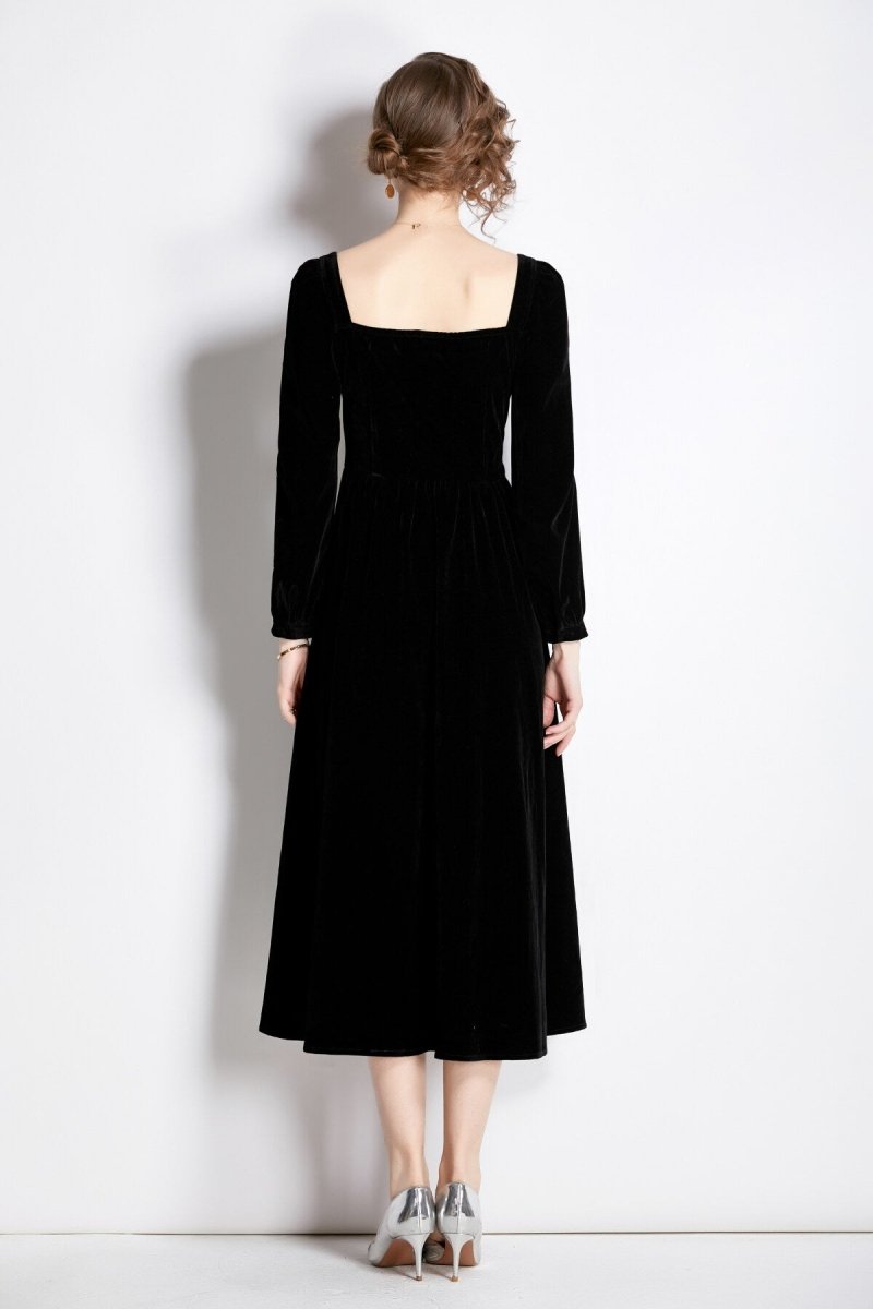 Square Sweetheart Neckline Vintage Velvet Dress - 0cm