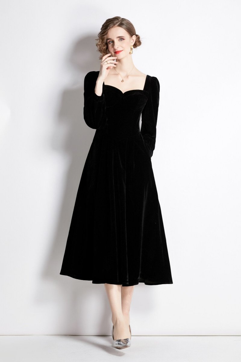 Square Sweetheart Neckline Vintage Velvet Dress - 0cm