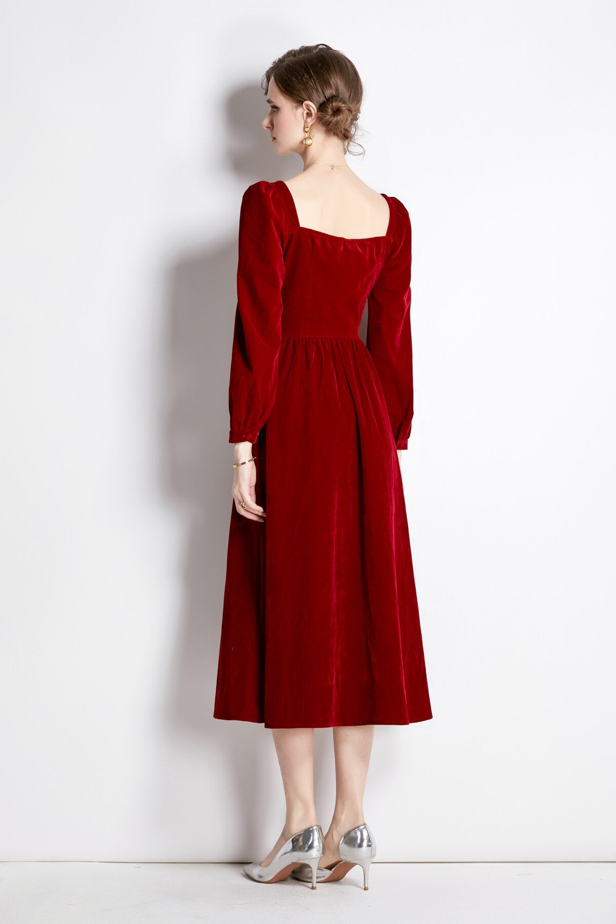 square sweetheart neckline vintage velvet dress all red 4