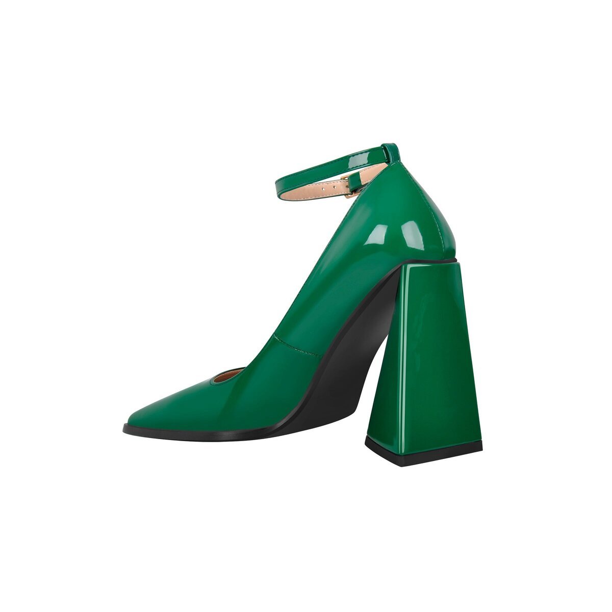 Square Toe Ankle Strap Heels with Trapezoid Block Heel