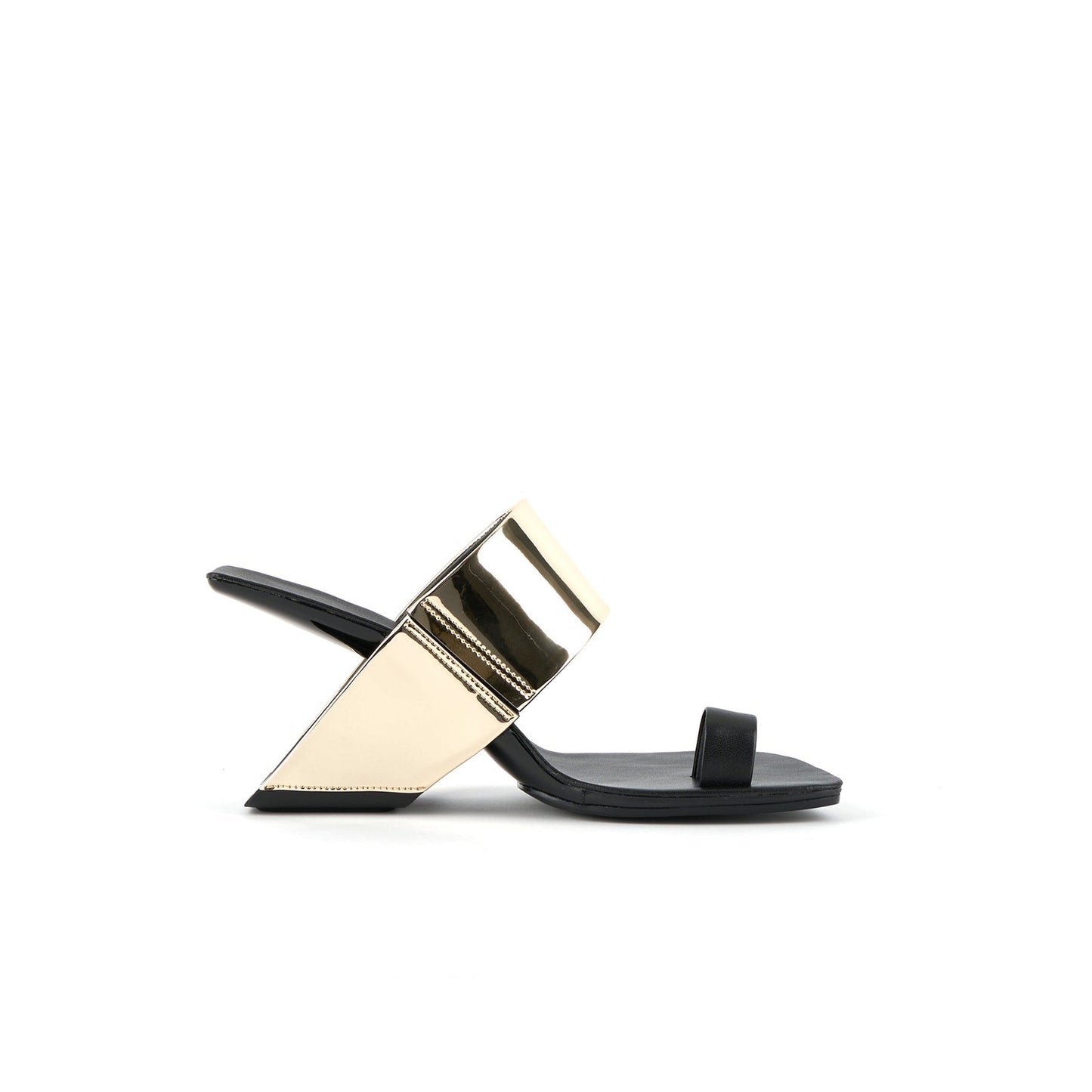 square toe arch heel mules all gold 3