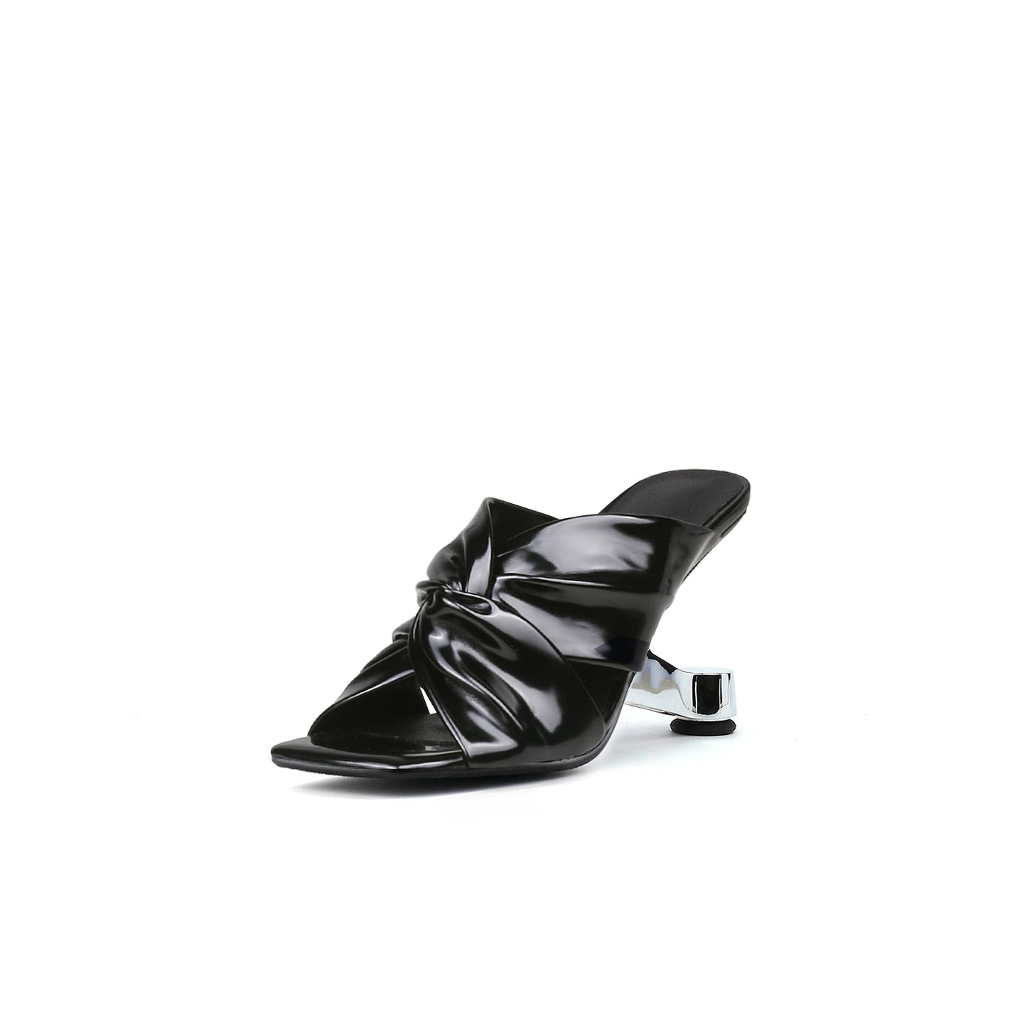square toe bow mules all black 2