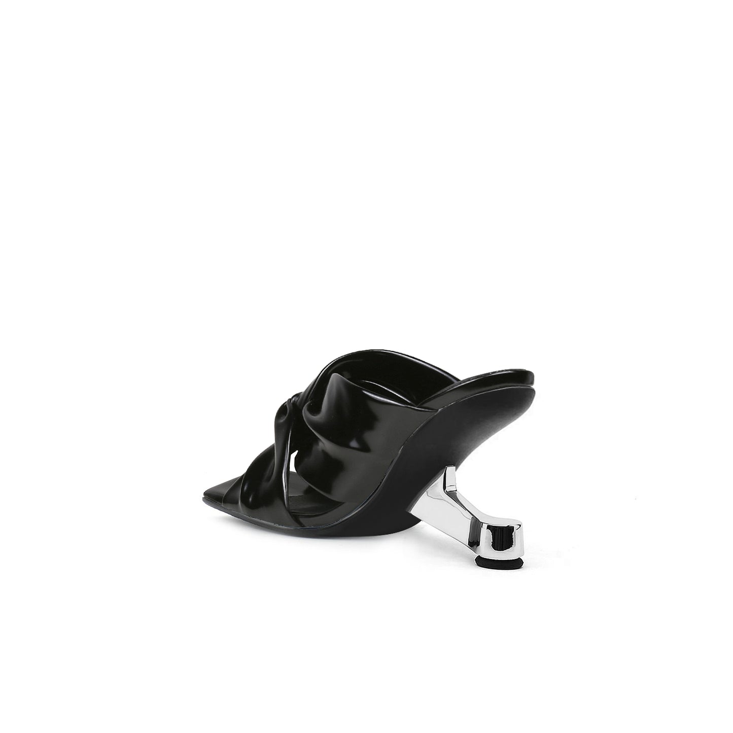 square toe bow mules all black 4