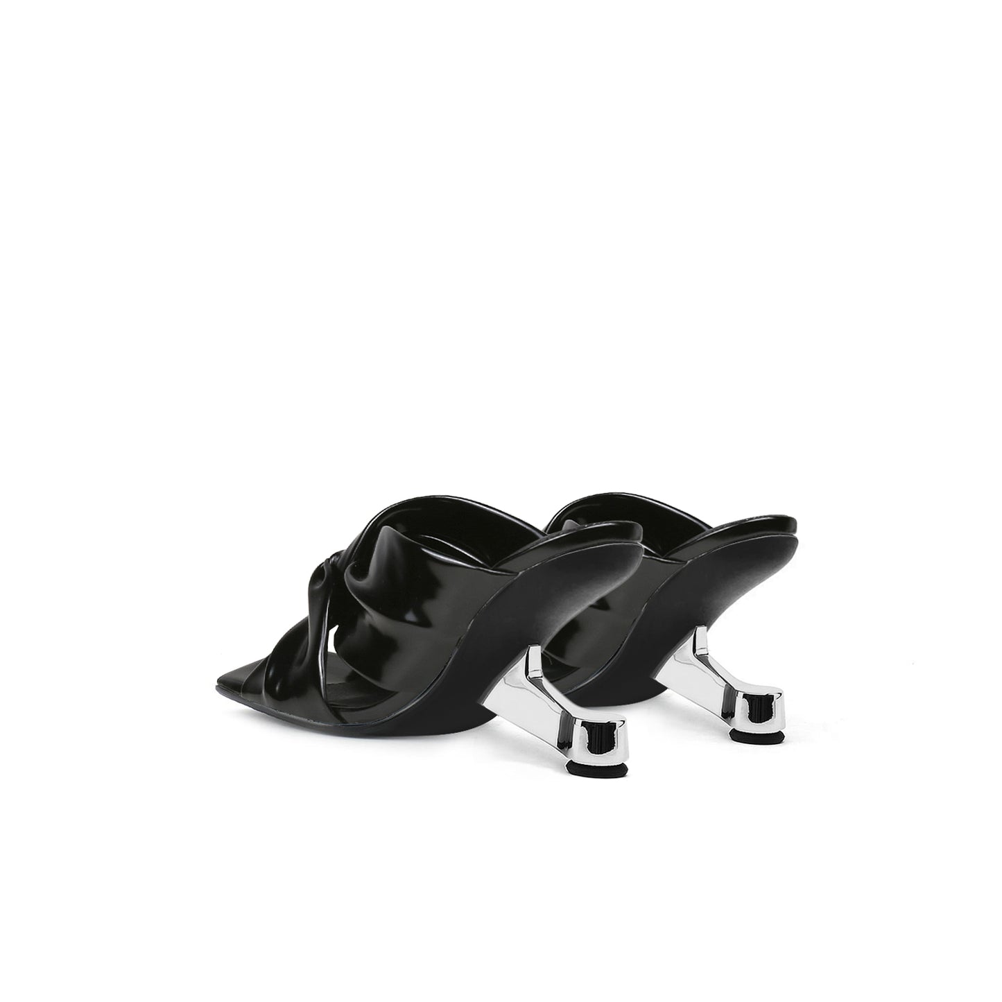 square toe bow mules all black 5