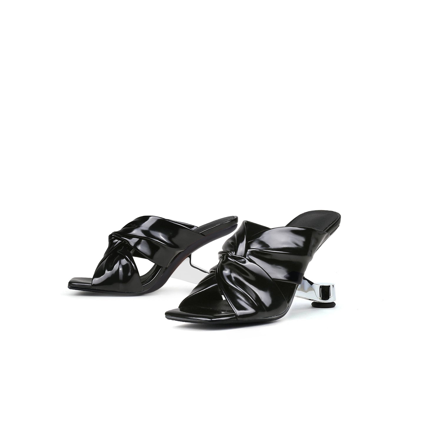square toe bow mules all black 6