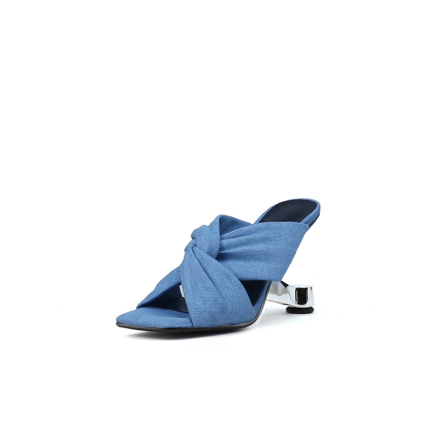square toe bow mules all blue 2
