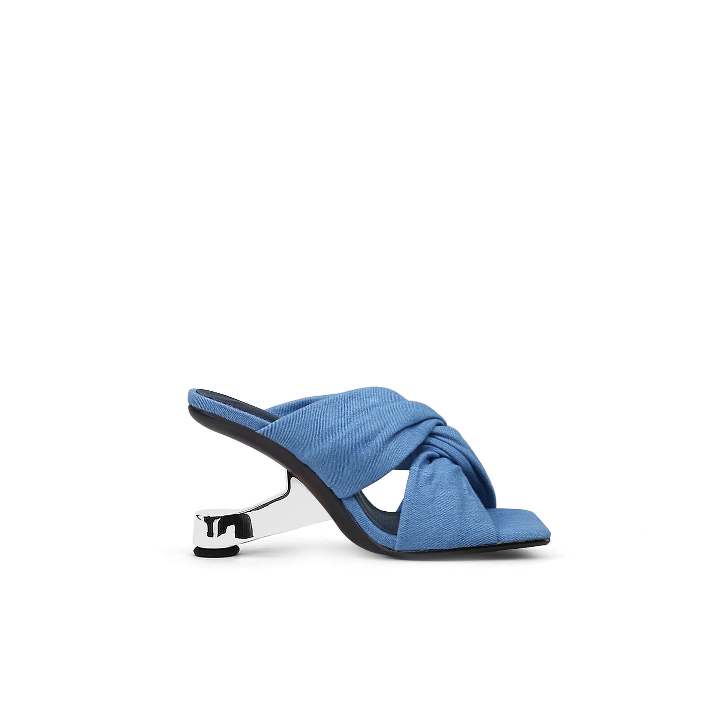 square toe bow mules all blue 3