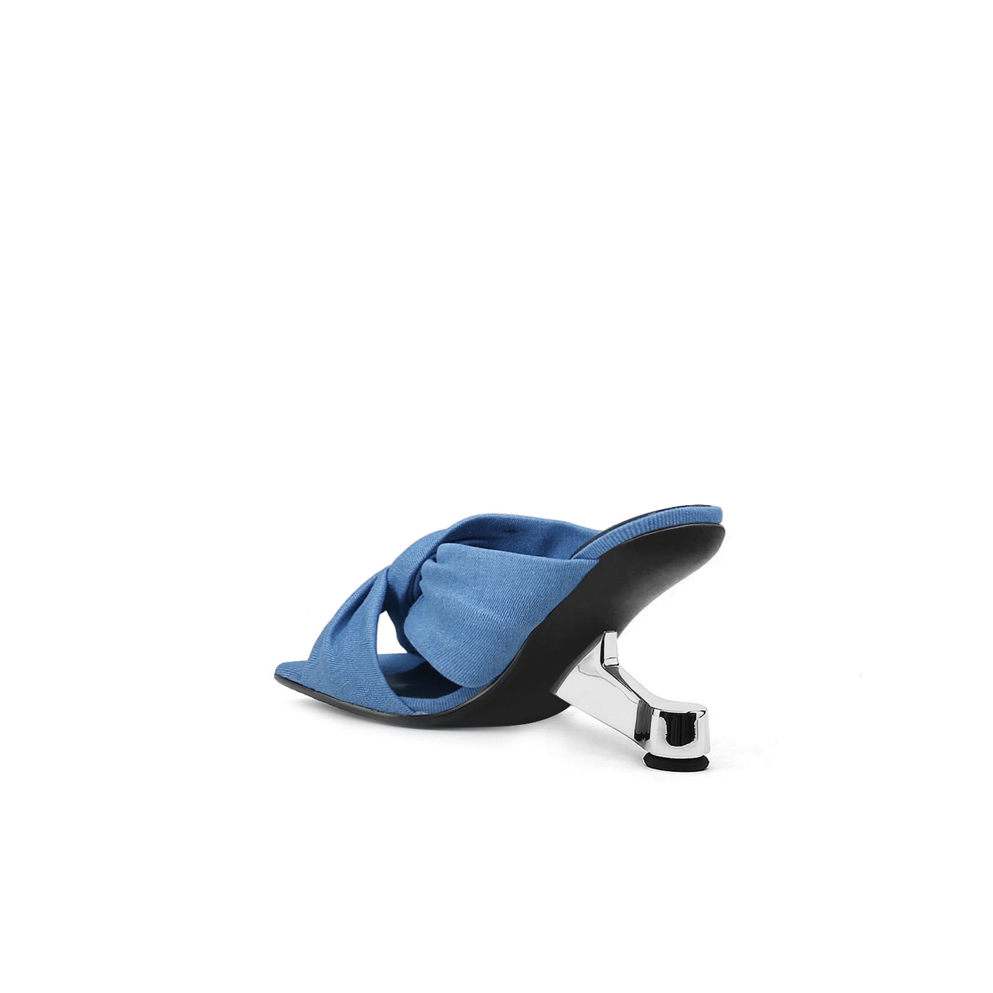 square toe bow mules all blue 4