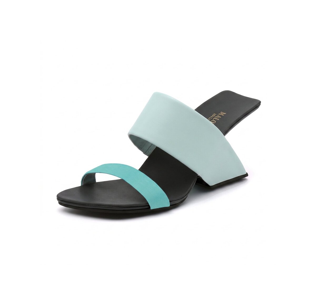 Sculptural Sweep Square-Toe Heeled Mules