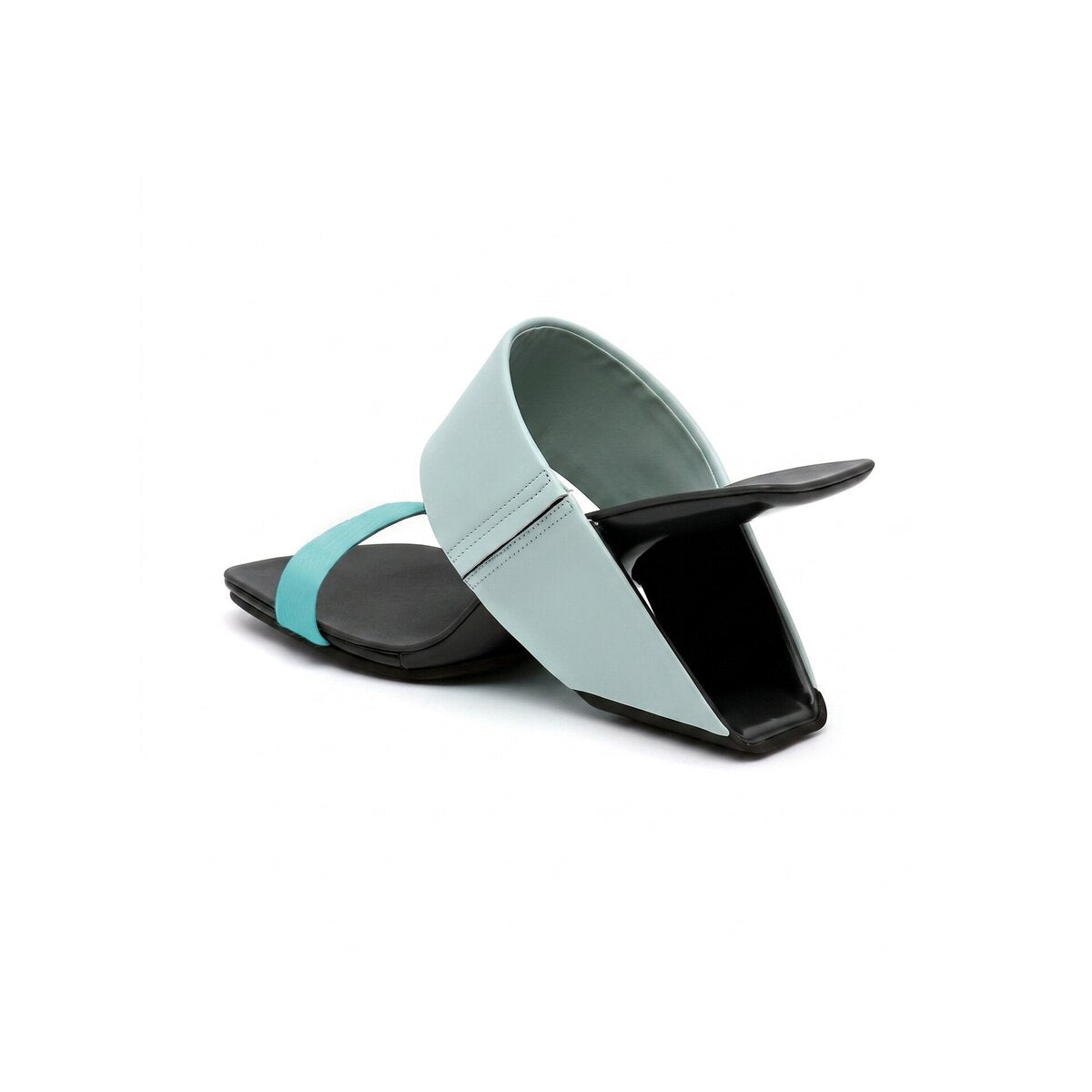 Sculptural Sweep Square-Toe Heeled Mules