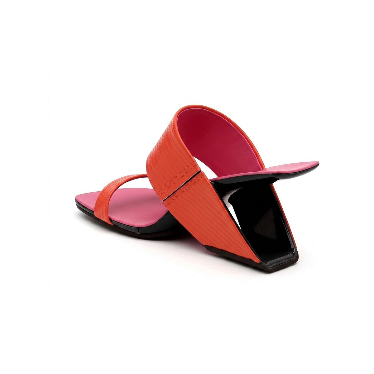 Sculptural Sweep Square-Toe Heeled Mules