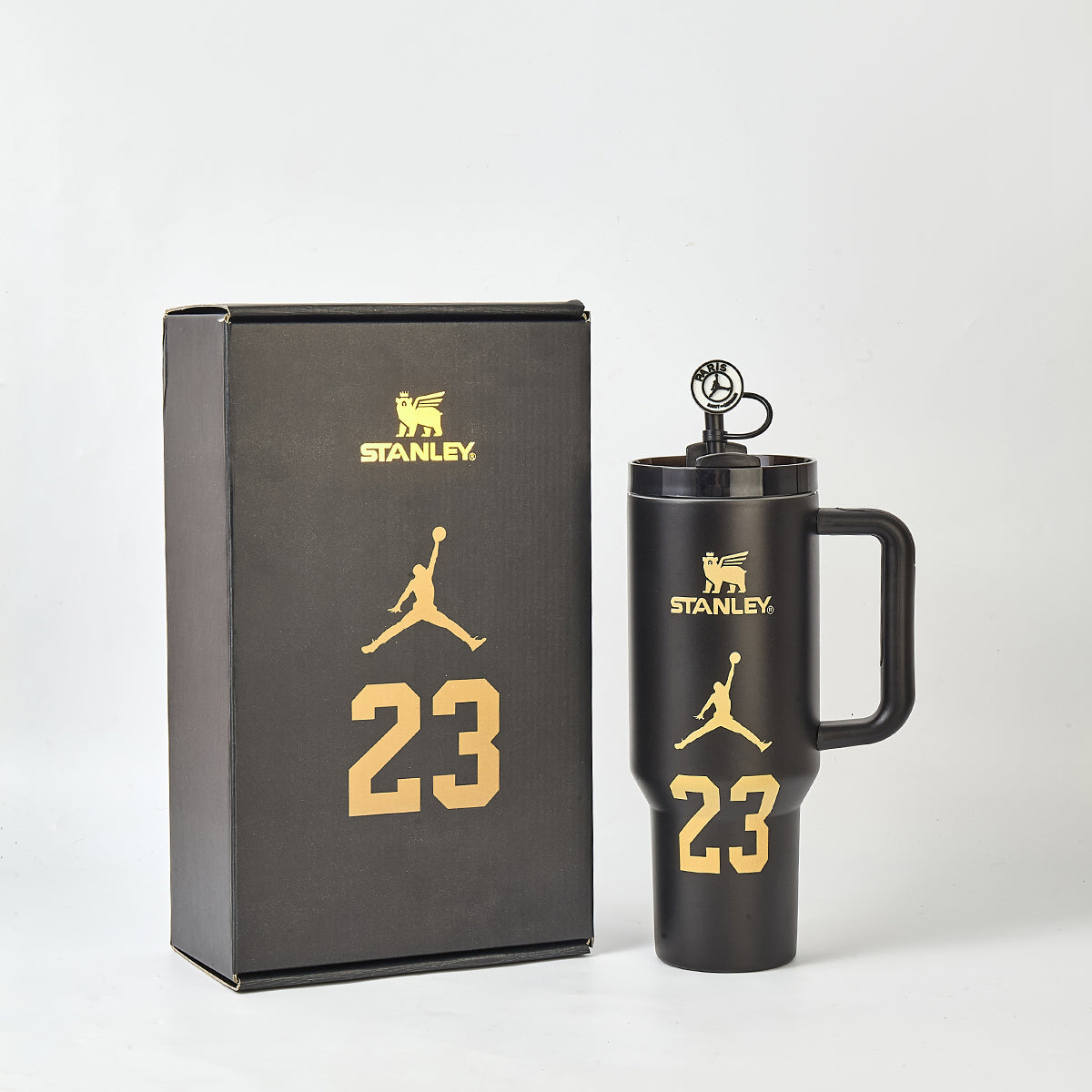 Stanley x Air Jordan 23 Retro 40oz Quencher H2.0 Tumbler – Matte Black Gold Jumpman
