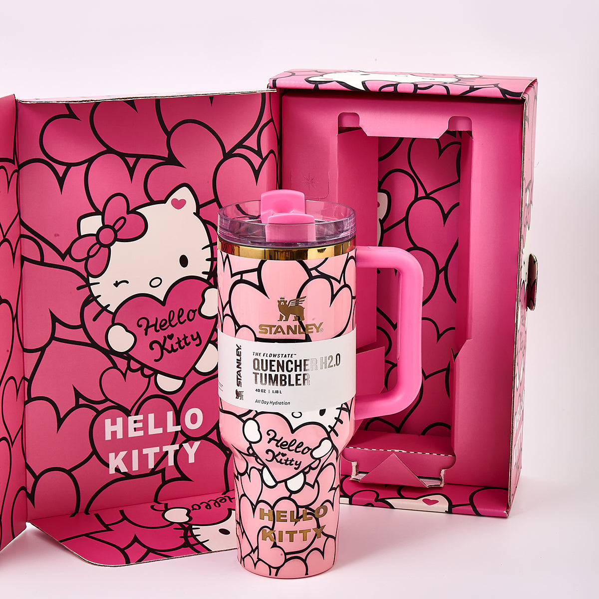 Stanley x Hello Kitty Sweet Hearts Glitter Quencher H2.0 FlowState Tumbler 40oz – Limited Edition