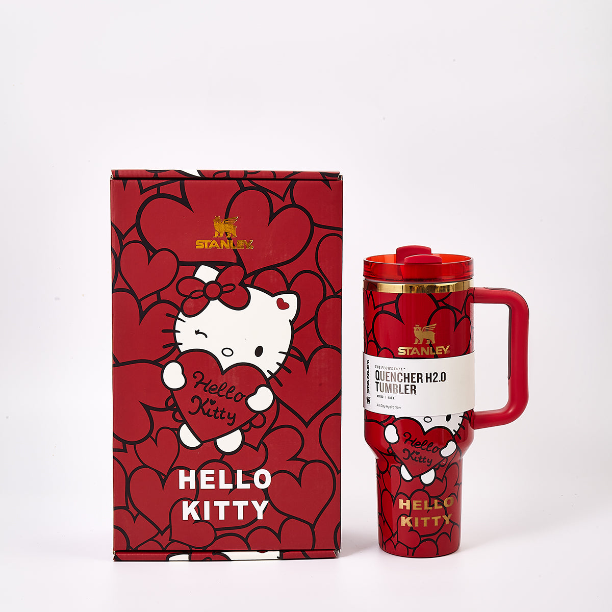 Stanley x Hello Kitty Sweet Hearts Glitter Quencher H2.0 FlowState Tumbler 40oz – Limited Edition