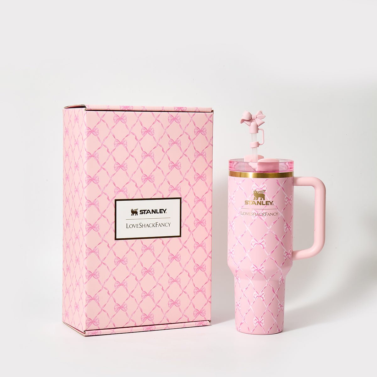 Stanley x LoveShackFancy Diamond Bow Quencher H2.0 FlowState Tumbler 40oz – Limited Edition Pink Ribbon Collection