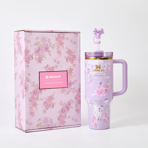 Stanley x LoveShackFancy Floral Lavender Quencher H2.0 FlowState Tumbler 40oz – Limited Edition Lavender Blossom Bow Tumbler