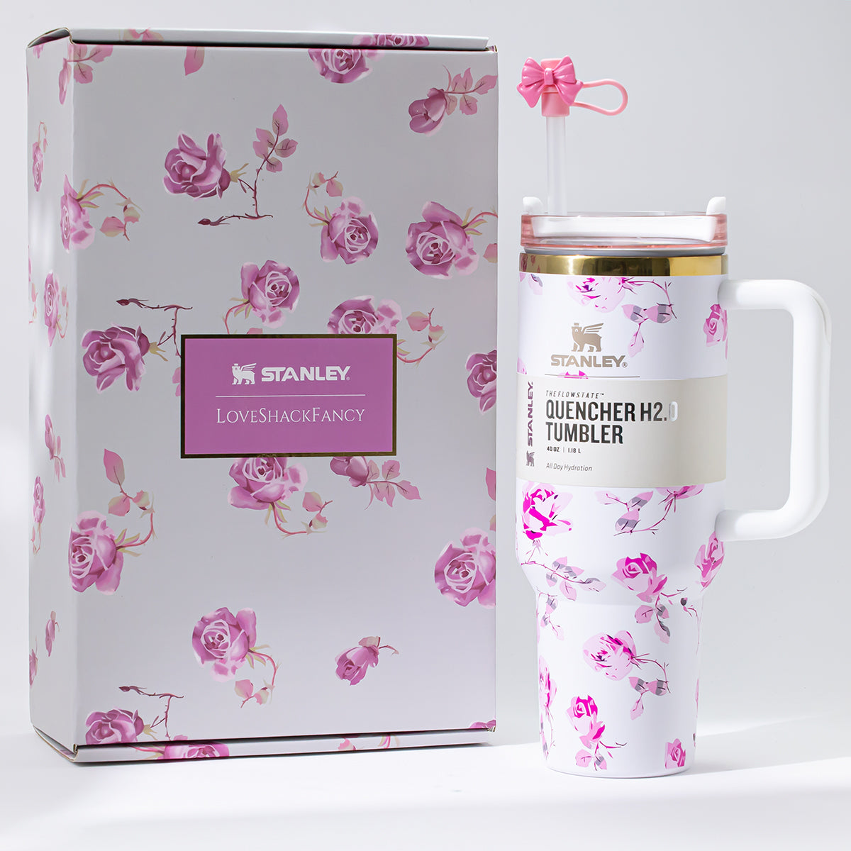 Stanley x LoveShackFancy Ribbon Rosa Quencher H2.0 FlowState Tumbler 40oz – Limited Edition Rose Garden Bow Tumbler