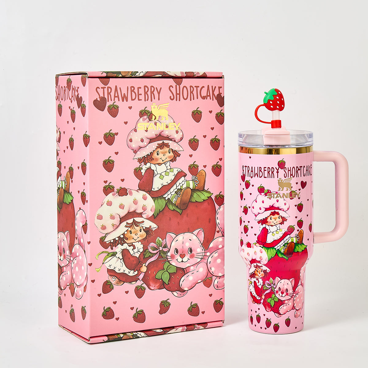 Stanley x Strawberry Shortcake Limited Edition 40oz Quencher H2.0 Tumbler with Strawberry Straw Topper & Gift Box