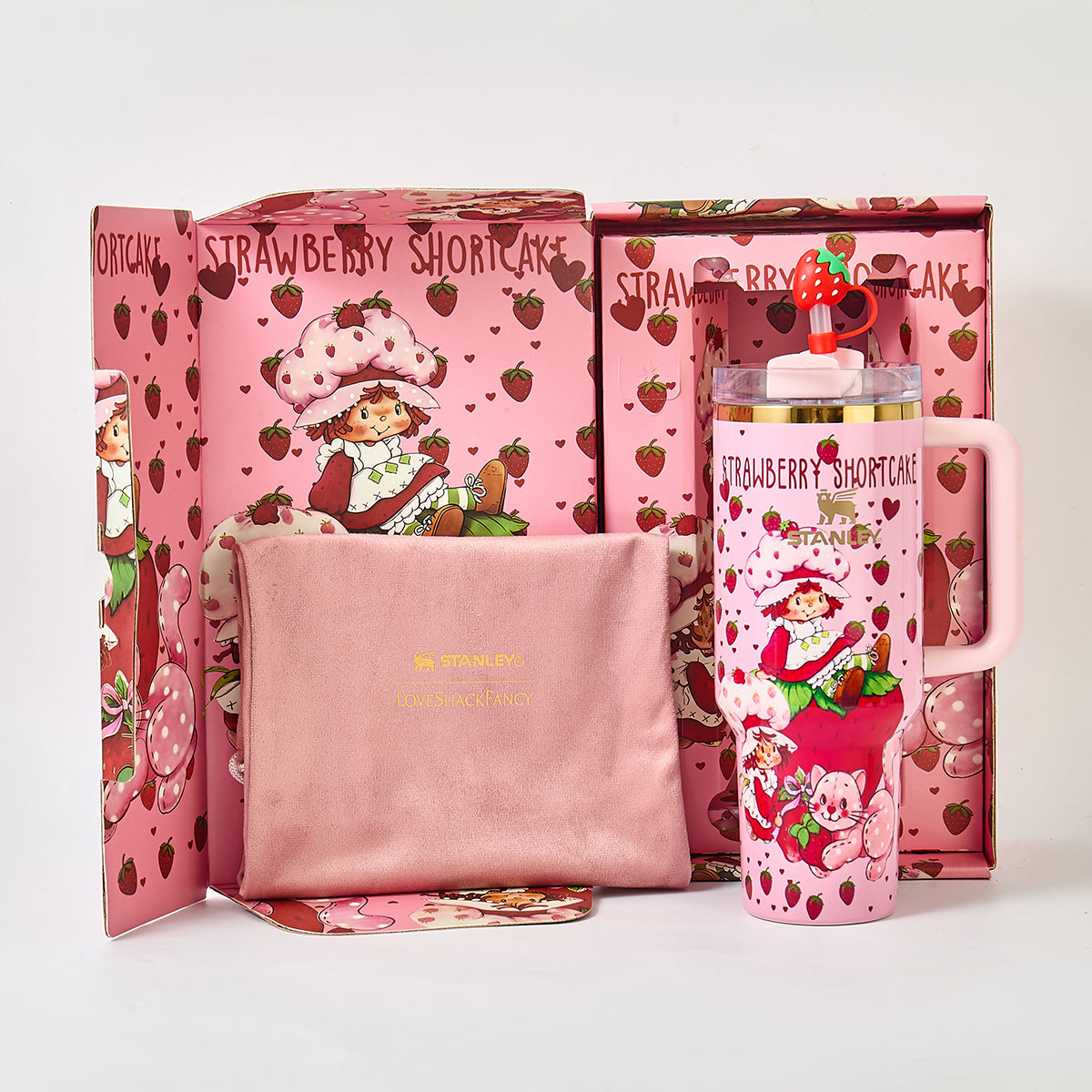 Stanley x Strawberry Shortcake Limited Edition 40oz Quencher H2.0 Tumbler with Strawberry Straw Topper & Gift Box