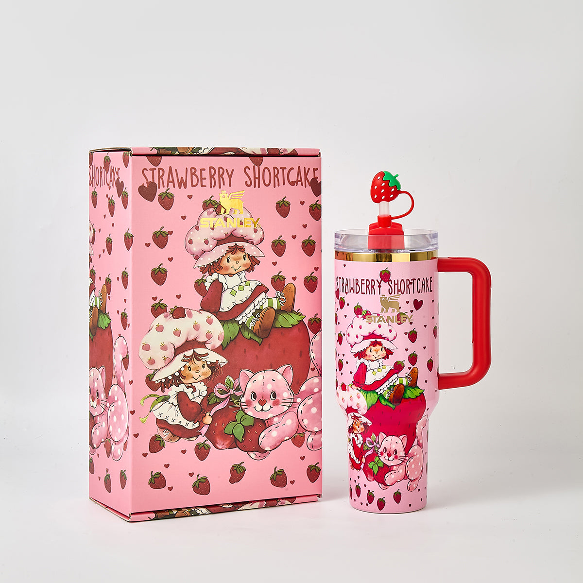 Stanley x Strawberry Shortcake Limited Edition 40oz Quencher H2.0 Tumbler with Strawberry Straw Topper & Gift Box