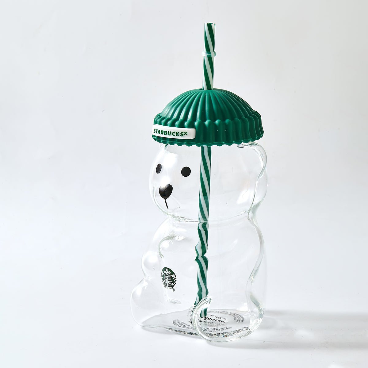 Starbucks Bearista™ Glass Bear Cup 591ml / 20oz – Bear-Shaped Reusable Cup with Beanie Lid & Striped Straw