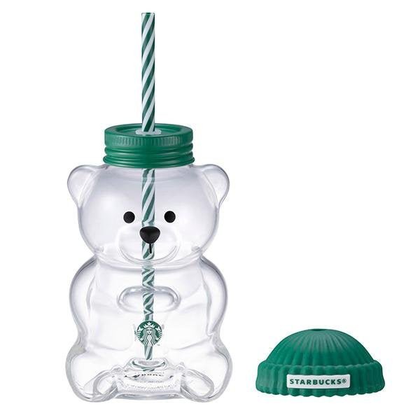 Starbucks Bearista™ Glass Bear Cup 591ml / 20oz – Bear-Shaped Reusable Cup with Beanie Lid & Striped Straw