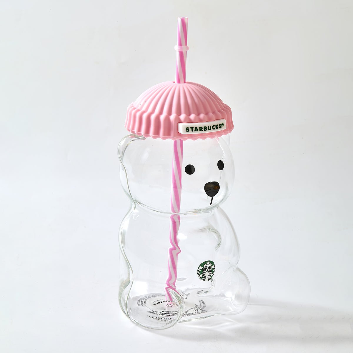 Starbucks Bearista™ Glass Bear Cup 591ml / 20oz – Bear-Shaped Reusable Cup with Beanie Lid & Striped Straw
