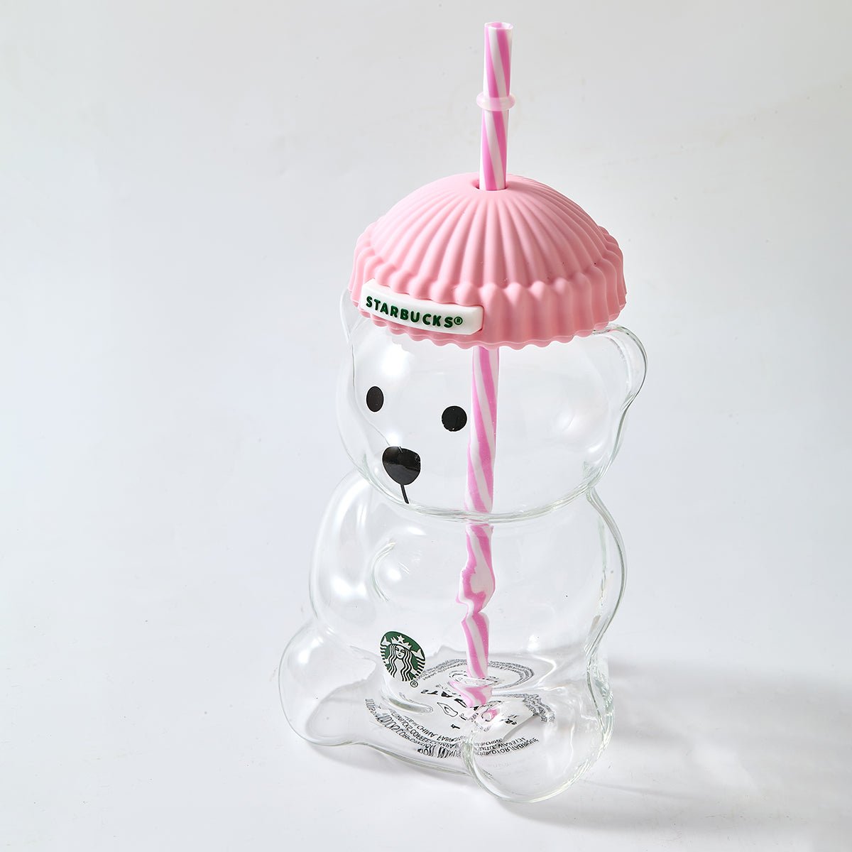 Starbucks Bearista™ Glass Bear Cup 591ml / 20oz – Bear-Shaped Reusable Cup with Beanie Lid & Striped Straw