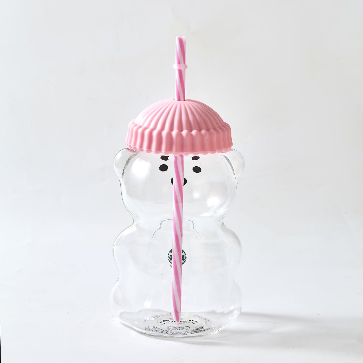 Starbucks Bearista™ Glass Bear Cup 591ml / 20oz – Bear-Shaped Reusable Cup with Beanie Lid & Striped Straw