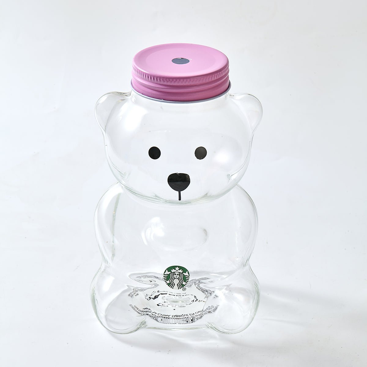 Starbucks Bearista™ Glass Bear Cup 591ml / 20oz – Bear-Shaped Reusable Cup with Beanie Lid & Striped Straw