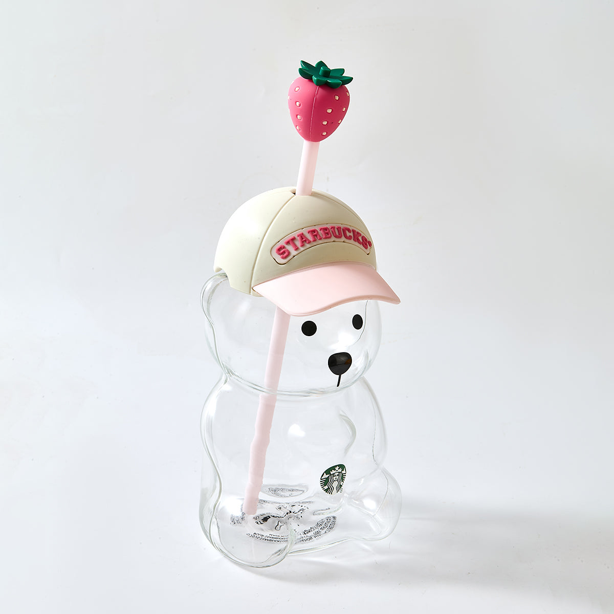 Starbucks Strawberry Bearista™ Glass Cup 591ml / 20oz – Bear-Shaped Tumbler with Strawberry Straw Topper