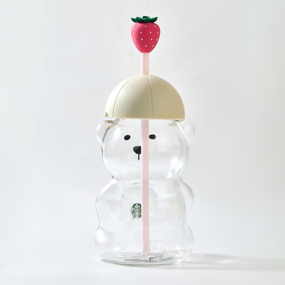 Starbucks Strawberry Bearista™ Glass Cup 591ml / 20oz – Bear-Shaped Tumbler with Strawberry Straw Topper