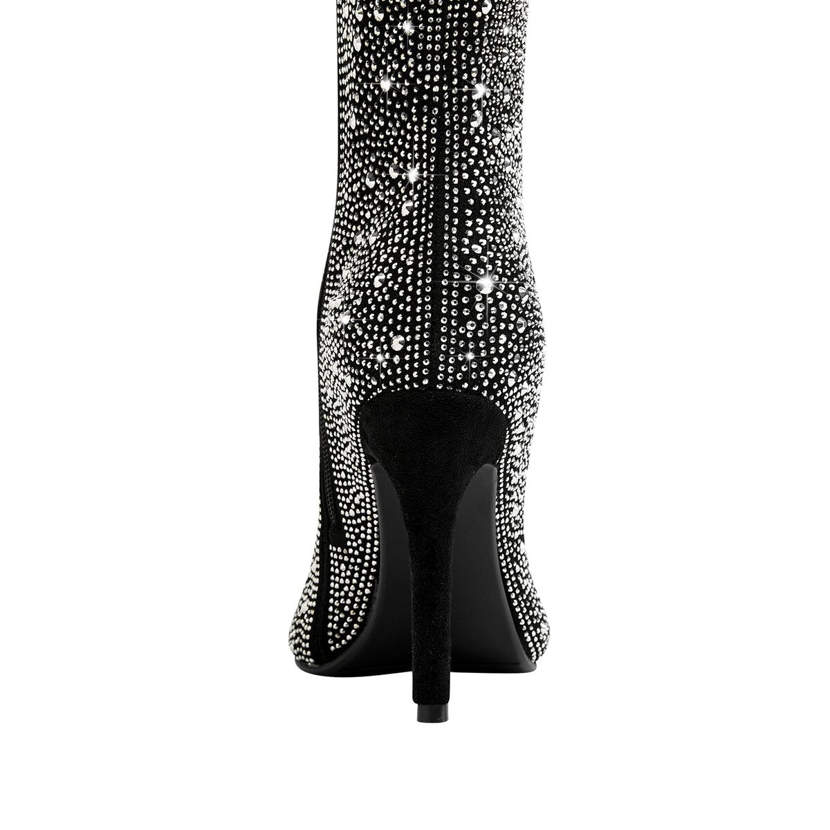 Starry Rhinestone Embellished Pointed Toe Knee High Boots