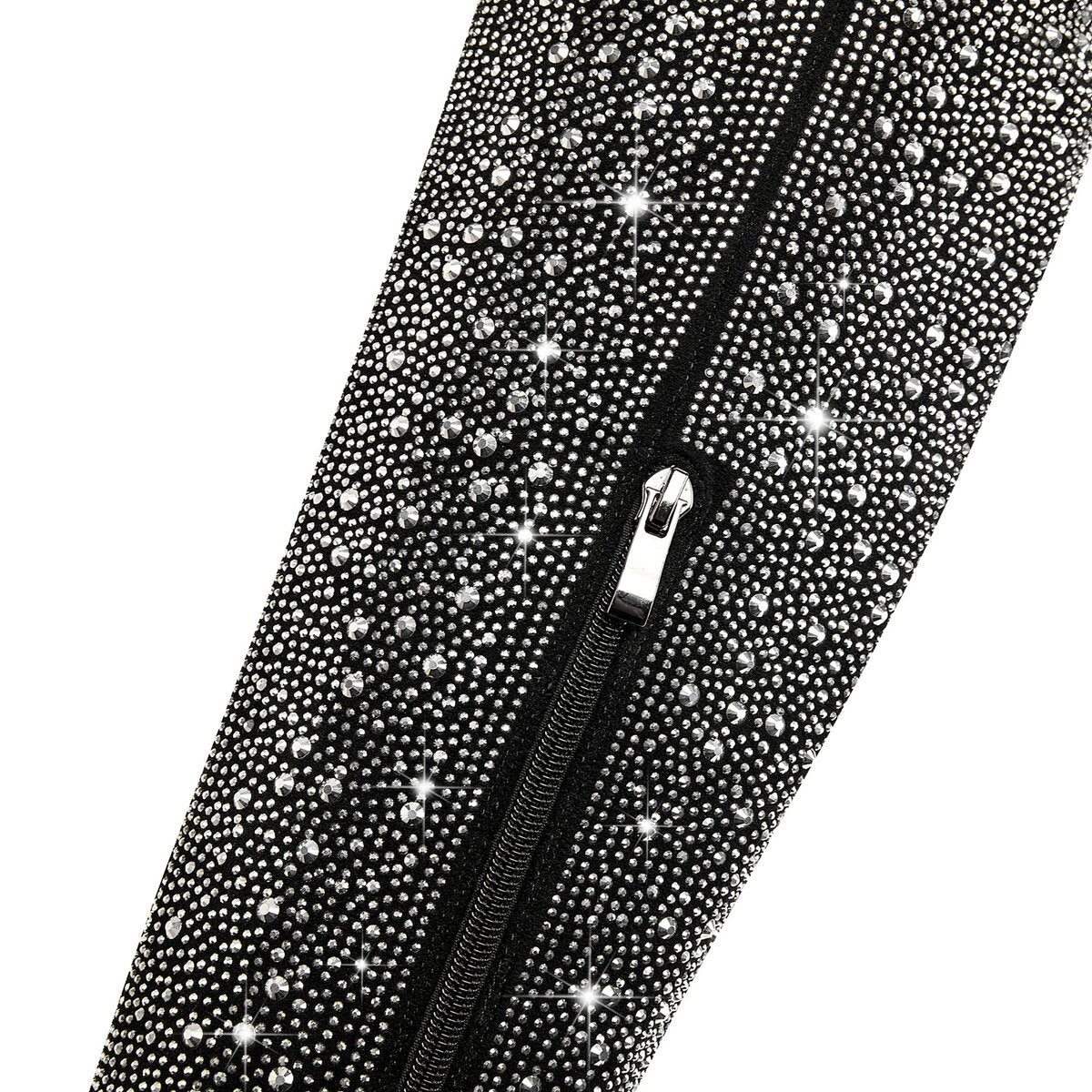 Starry Rhinestone Embellished Pointed Toe Knee High Boots
