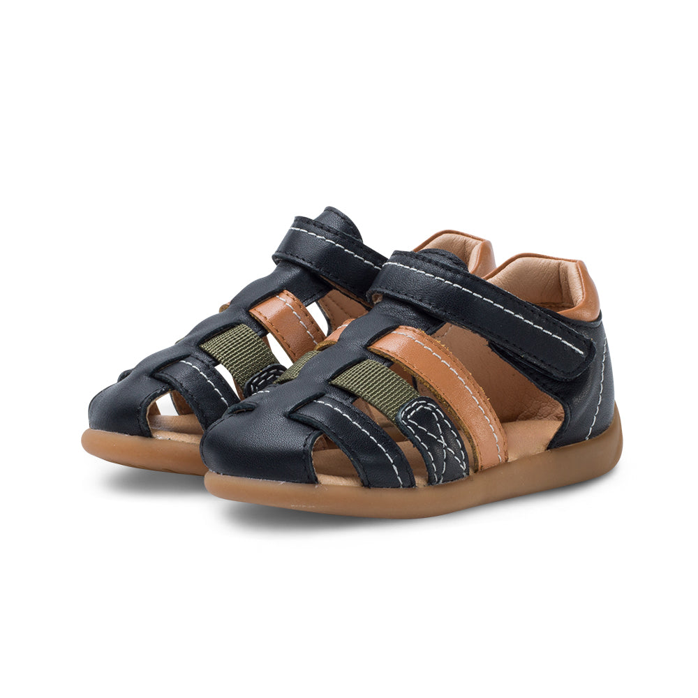 step up pre walker first leather sandals all black 3