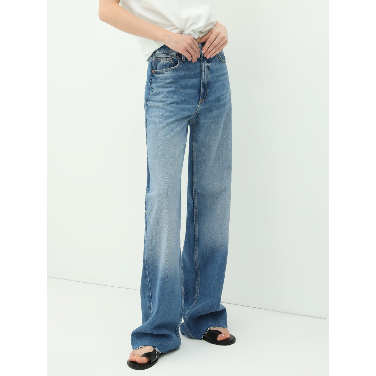 stone washed straight leg blue jeans all blue 3
