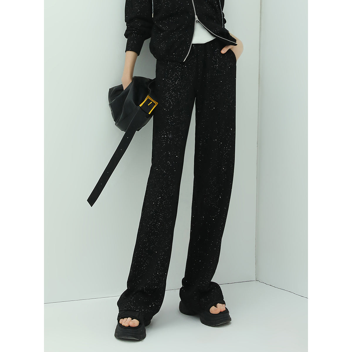 straight cut sequined black pants all black 1