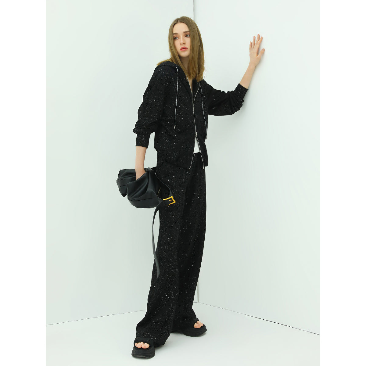 straight cut sequined black pants all black 2