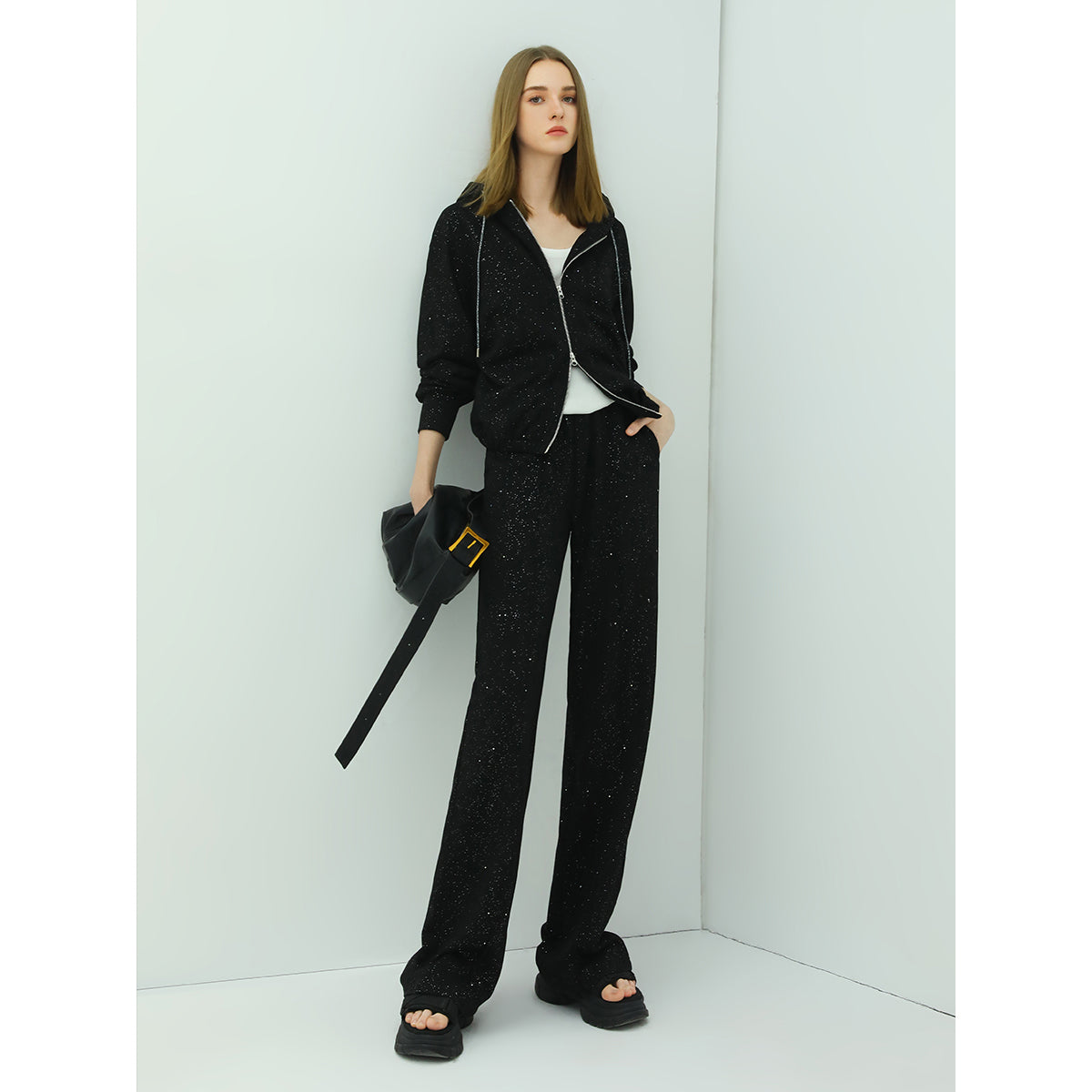 straight cut sequined black pants all black 3