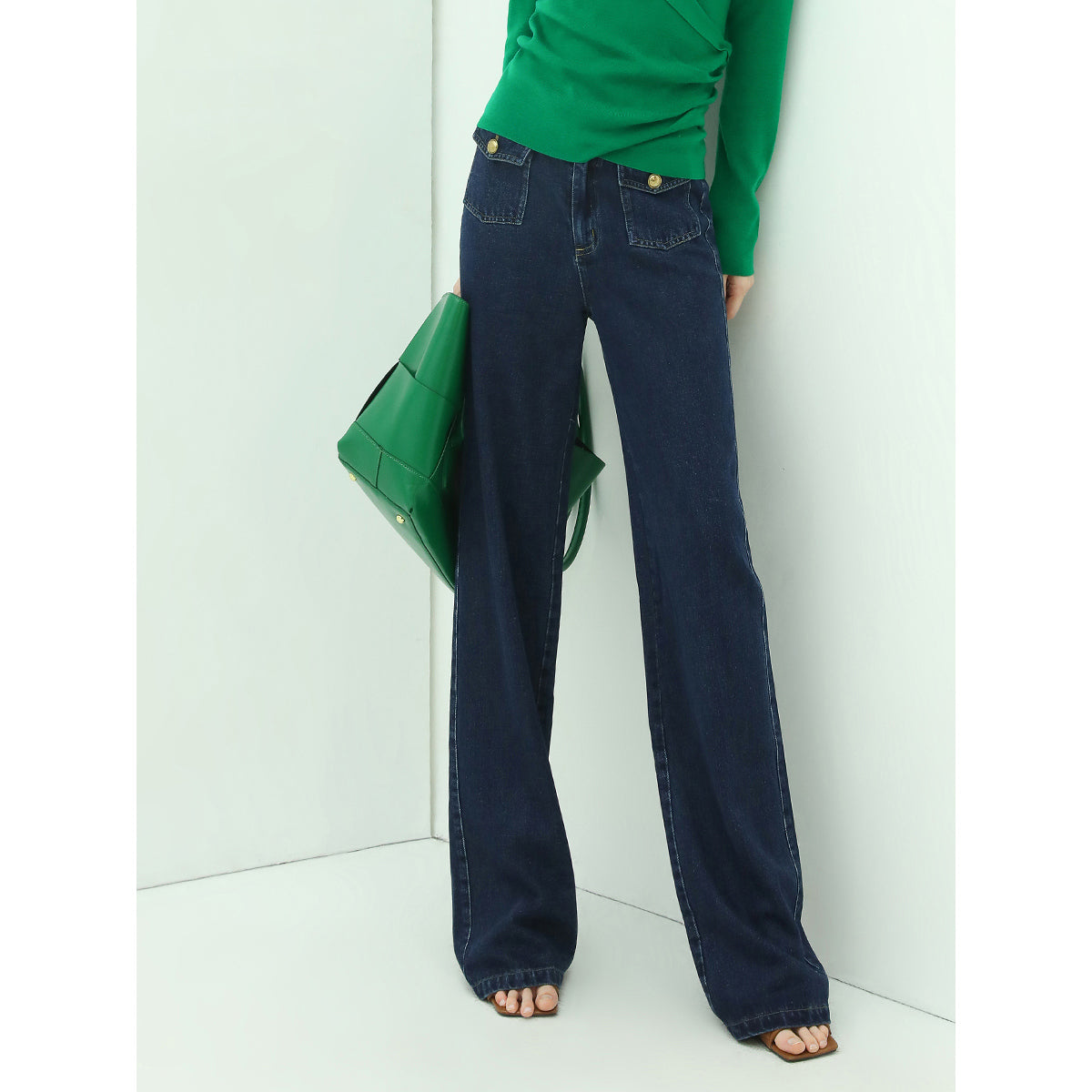 straight leg bootcut jeans with flap pockets all navy 1