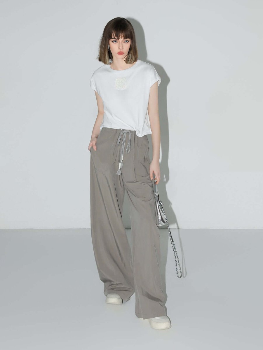 straight leg drawstring casual lounge pants all grey 2