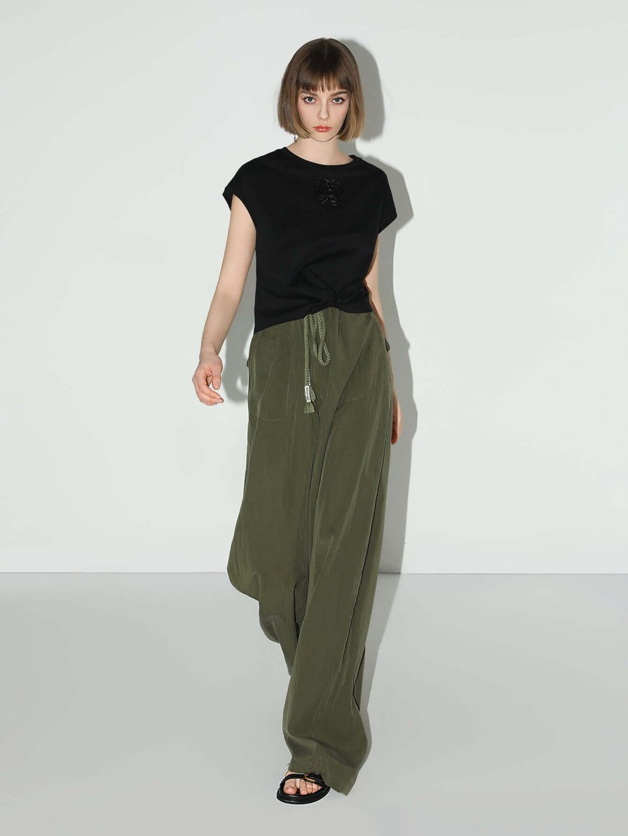 straight leg drawstring casual lounge pants all olive 1