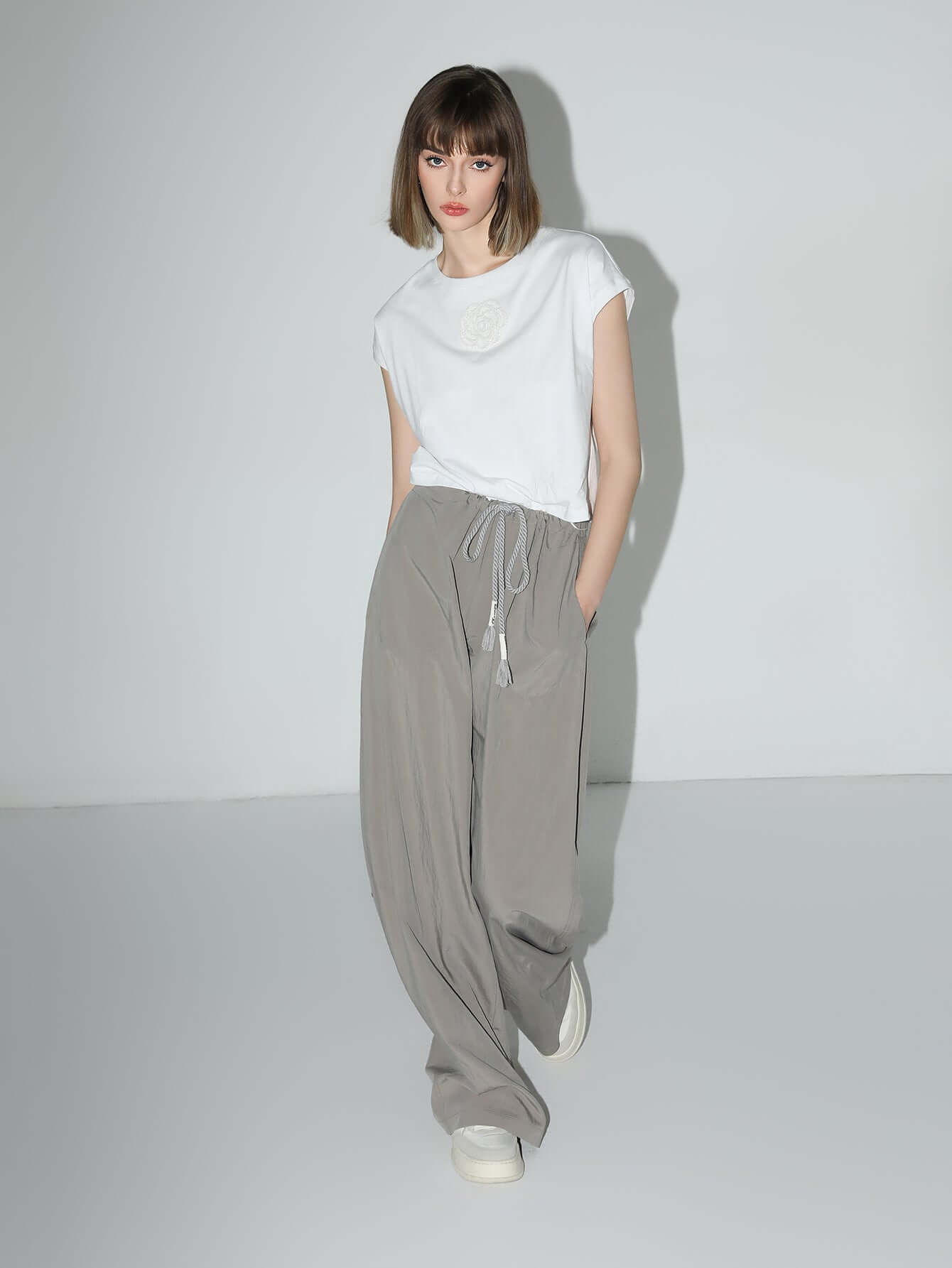straight leg drawstring casual lounge pants all grey 1